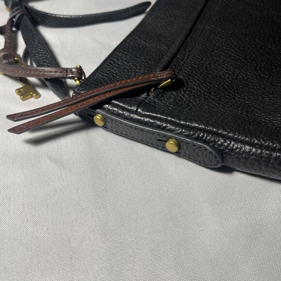 FOSSIL Black Pebbled LEATHER Multi Pocket Crossbody Shoulder Bag Purse Classic - Picture 5 of 15